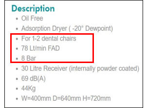 Example: <br>Equipment specification of air compressor：<br>(specify information such as number of dental chairs supported, gas flow and pressure)